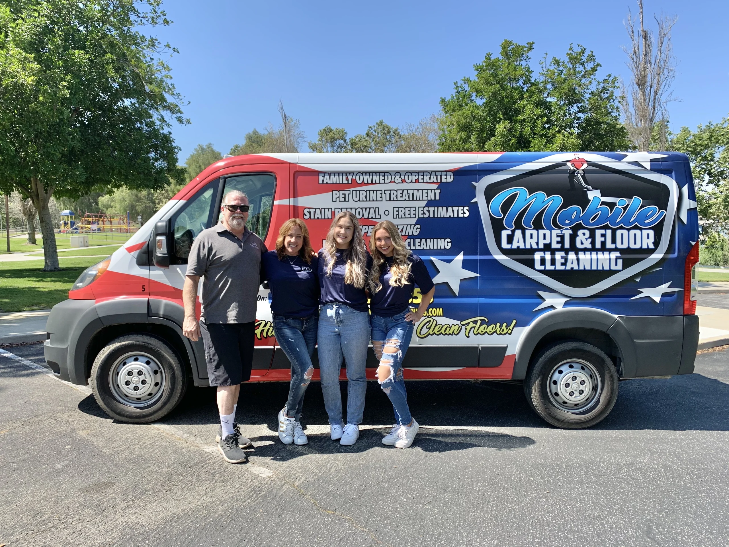 Mobile Carpet and Floor Cleaning team with service van in Chino, CA